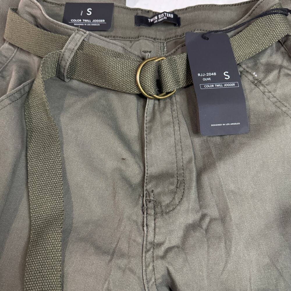Women's TWIIN Sisters LA Olive Color Twill Jogger Utility Zip Up Cargo Pants S - Picture 7 of 9